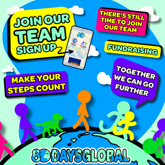 Bright image featuring silhouette figures encouraging people to join the team. 
